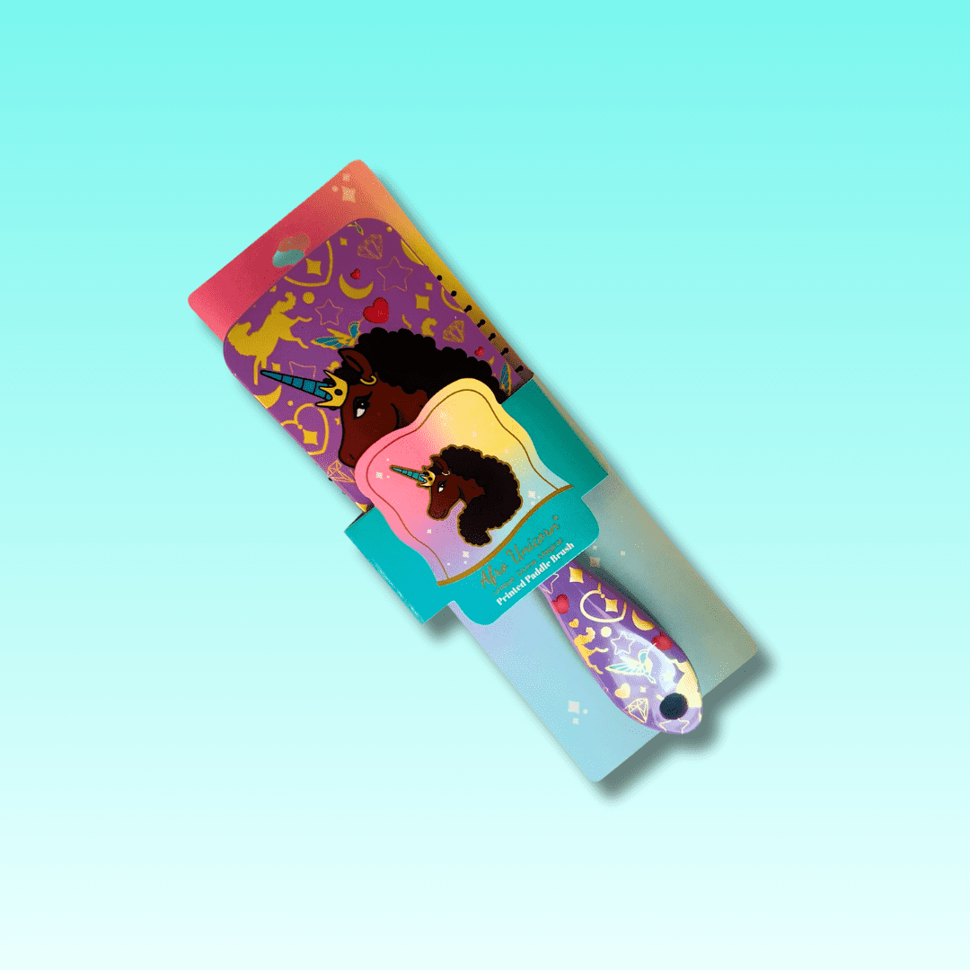 afro unicorn paddle brush